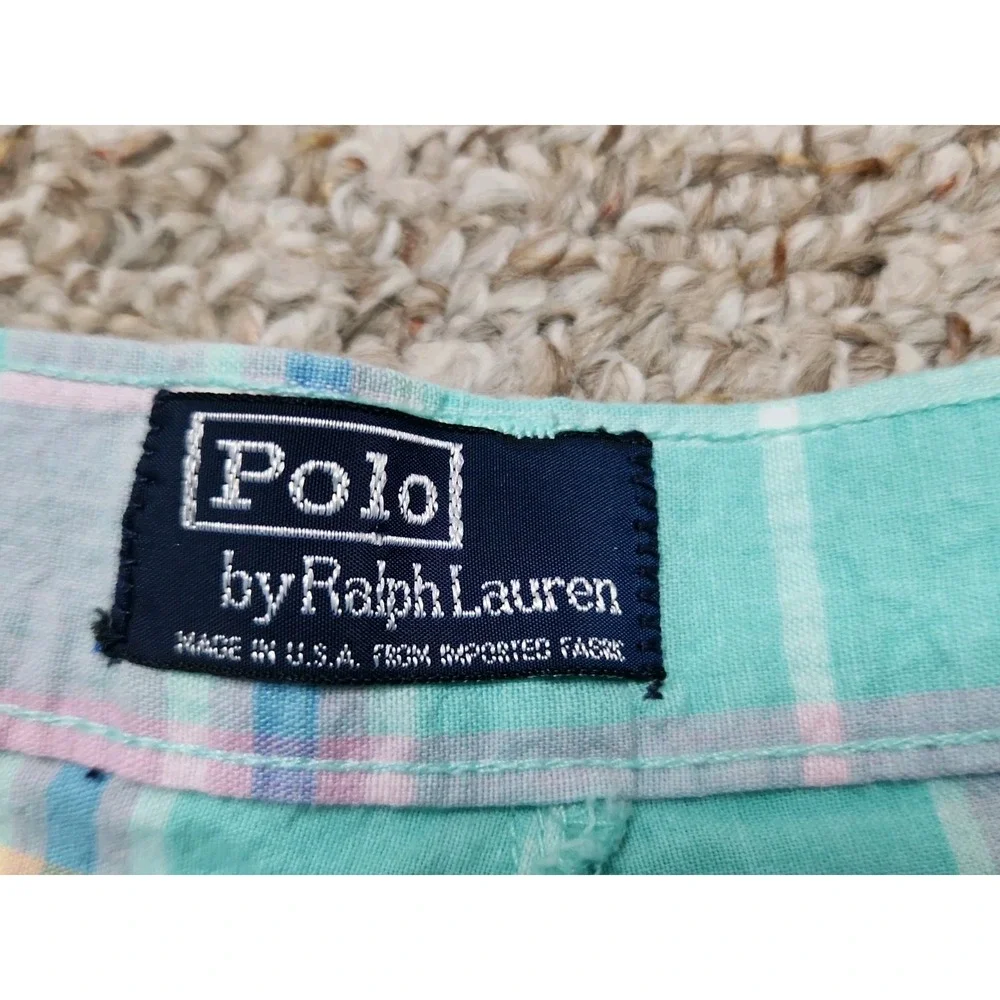 VTG POLO RALPH LAUREN Pastel Checkered Plaid Shorts Preppy 32x9 Actual USA‎